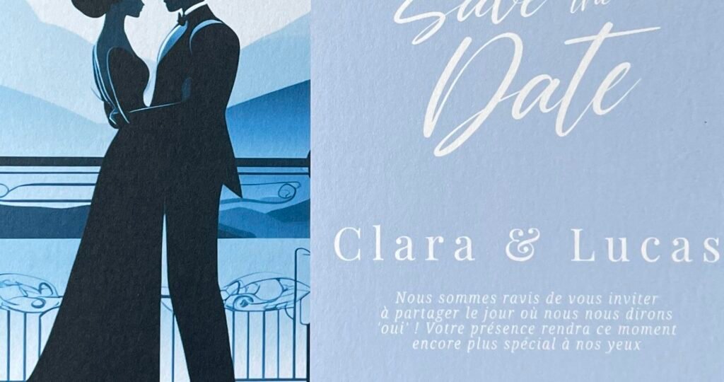 Save the Date romantique en bleu pour Clara & Lucas