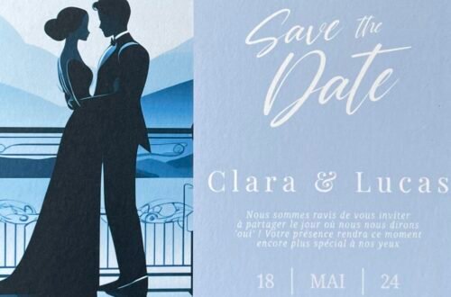 Save the Date romantique en bleu pour Clara & Lucas