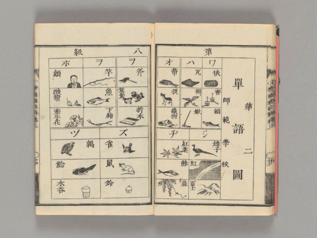 Livre d'école élémentaire, 1875
Auteur : Yoshi Satomi | Éditeur : Morisaburo Kato