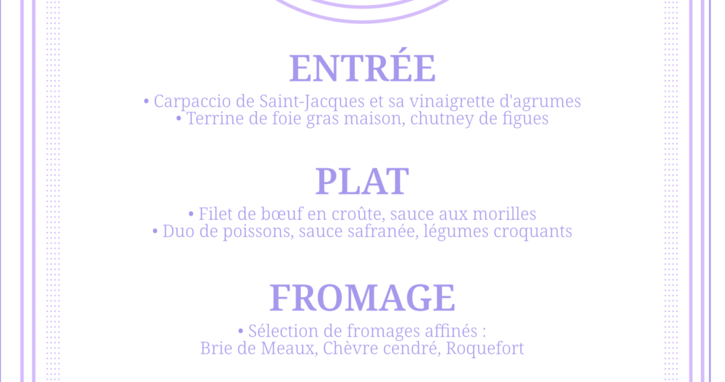 menu tons pastels, mariage printanier